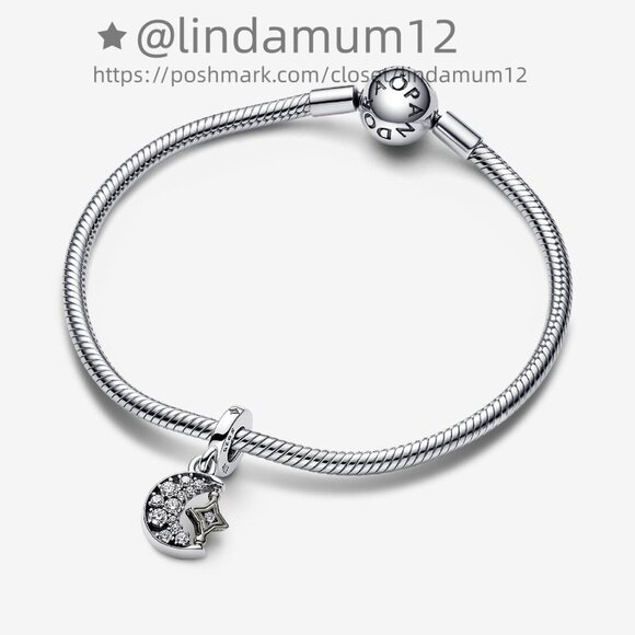 Pandora Sparkling Crescent Moon & Spinnable Star Dangle Charm - Picture 3 of 5